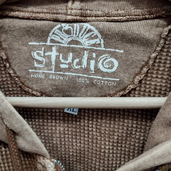 Produce Studio XL Waffle Knit Zip Jacket Boho Patchwork 100% Cotton - Picture 2 of 4